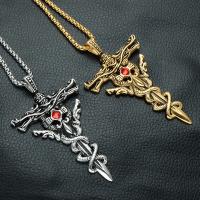 Men Necklace, Titanium Steel, with Ruby, Cross, plated, box chain & for man & blacken Approx 22 Inch 