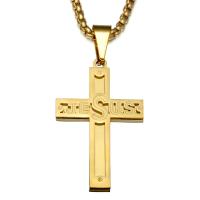 Titanium Steel Necklace, Cross, gold color plated, Unisex & box chain Approx 22 Inch 