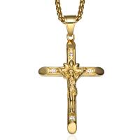 Titanstahl Halskette, Kreuz, goldfarben plattiert, unisex & Kastenkette & mit Strass, 38x60mm, Länge:ca. 22 ZollInch, verkauft von Strang