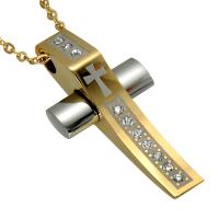 Titanium Steel Necklace, Cross, plated, Unisex & oval chain & with rhinestone Approx 22 Inch 