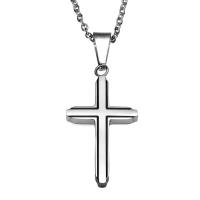 Titanium Steel Necklace, Cross, Unisex & oval chain & blacken Approx 21.7 Inch 