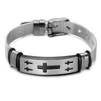 Titanium Steel Bracelet, with leather cord, plated, for man & epoxy gel Approx 8 Inch 