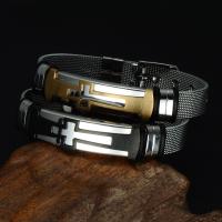 Titanium Steel Bracelet, with leather cord, plated, for man & epoxy gel Approx 8 Inch 