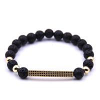 Lava Bracelet, with Elastic Thread & Brass, plated, Unisex & adjustable & micro pave cubic zirconia 8mm Approx 7.5 Inch 
