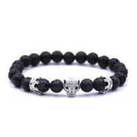 Lava Bracelet, with Elastic Thread, Leopard, plated, natural & Unisex & adjustable & micro pave cubic zirconia 8mm Approx 7.5 Inch 