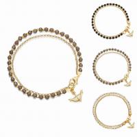 Zinc Alloy Bracelet, with iron chain & Crystal, gold color plated, rolo chain & for woman & , lead & cadmium free, 21cm Approx 8 Inch 