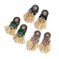 Zinc Alloy Tassel Earring, with Spun Silk, stainless steel post pin, plated, for woman & with rhinestone lead & cadmium free 