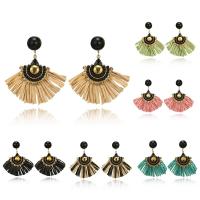 Zinc Alloy Tassel Earring, with Spun Silk, stainless steel post pin, plated, for woman & with rhinestone lead & cadmium free 