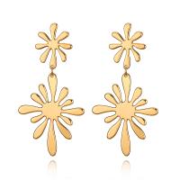 Zinc Alloy Drop Earring, stainless steel post pin, Flower, gold color plated, for woman, lead & cadmium free 