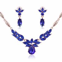Zinc Alloy Jewelry Set, earring & necklace, with Glass, rose gold color plated, for woman & faceted & with rhinestone 18mm Approx 18 Inch 