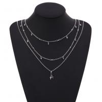 Zinc Alloy Iron Chain Necklace, with iron chain, Cross, platinum color plated, oval chain & for woman &  & with rhinestone, lead & cadmium free Approx 14.5 Inch 