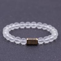 Clear Quartz Bracelet, with Elastic Thread & Brass, plated, Unisex & micro pave cubic zirconia & frosted 8mm Approx 7.5 Inch 