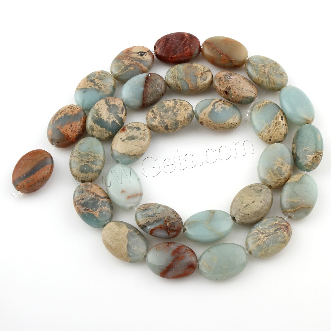 Shoushan Stein Perle, flachoval, verschiedene Größen vorhanden, Bohrung:ca. 1mm, Länge:ca. 15.5 ZollInch, verkauft von Strang
