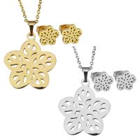 Fashion Stainless Steel Jewelry Sets, earring & necklace, Flower, plated, oval chain & for woman & hollow 1.5mm Approx 17 Inch 