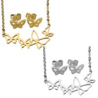 Fashion Stainless Steel Jewelry Sets, earring & necklace, Butterfly, plated, oval chain & for woman 1.5mm Approx 17 Inch 