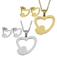 Fashion Stainless Steel Jewelry Sets, earring & necklace, Heart, plated, oval chain & for woman 1.5mm Approx 17 Inch 