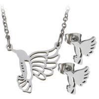 Fashion Stainless Steel Jewelry Sets, earring & necklace, Bird, oval chain & for woman, original color 1.5mm Approx 18 Inch 