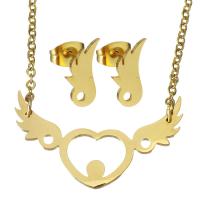 Parures de bijoux en acier inoxydable, boucle d'oreille & collier, forme d'aile, Placage de couleur d'or, chaîne ovale & pour femme 1.5mm Environ 17 pouce, Vendu par fixé