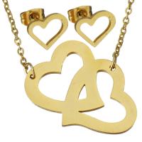 Fashion Stainless Steel Jewelry Sets, earring & necklace, Heart, gold color plated, oval chain & for woman 1.5mm Approx 17 Inch 