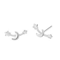 Zinc Alloy Stud Earring, stainless steel post pin, Moon and Star, real silver plated, for woman, lead & cadmium free 