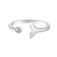 Anilo de dedo de latón, metal, chapado en plata real, para mujer & con diamantes de imitación, libre de níquel, plomo & cadmio, tamaño:6-8, Vendido por UD