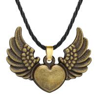Zinc Alloy Necklace, with Waxed Linen Cord, Wing Shape, antique bronze color plated, for woman, lead & cadmium free Approx 15.5 Inch 