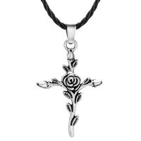 Zinc Alloy Necklace, with Waxed Linen Cord, Cross, antique silver color plated, Unisex, lead & cadmium free Approx 15.5 Inch 