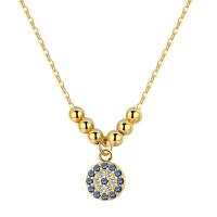 Rhinestone Brass Necklace, Round, real gold plated, oval chain & for woman & with rhinestone, nickel, lead & cadmium free Approx 17.7 Inch 