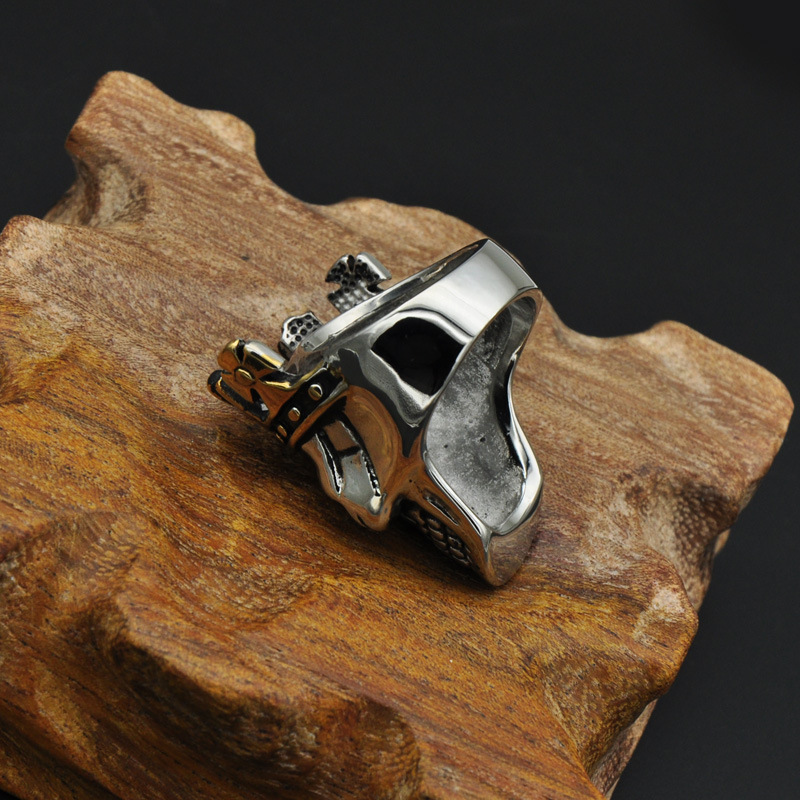 Partículas de acero anillo, Calavera, chapado, estilo punky & diverso tamaño para la opción & para hombre & ennegrezca, 35mm, Vendido por UD
