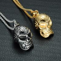 Titanium Steel Necklace, Skull, plated, punk style & box chain & for man & blacken Approx 22 Inch 