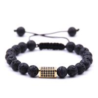 Lava Woven Ball Bracelets, with Nylon Cord & Brass, plated, natural & Unisex & adjustable & micro pave cubic zirconia nickel, lead & cadmium free Inch 