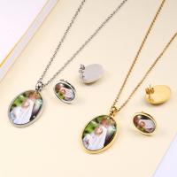 Stainless Steel Jewelry Set, earring & necklace, Virgin Mary, plated, oval chain & for woman 0c Approx 19.7 Inch 