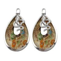 Zinc Alloy Lampwork Pendants, with Zinc Alloy, Teardrop, antique silver color plated, gold sand & inner flower Approx 