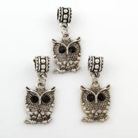 Zinc Alloy European Pendants, Owl, antique silver color plated, with rhinestone, lead & cadmium free Approx 5mm 