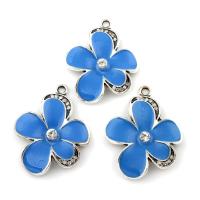 Zinc Alloy Flower Pendants, antique silver color plated, enamel & with rhinestone, lead & cadmium free Approx 3mm 