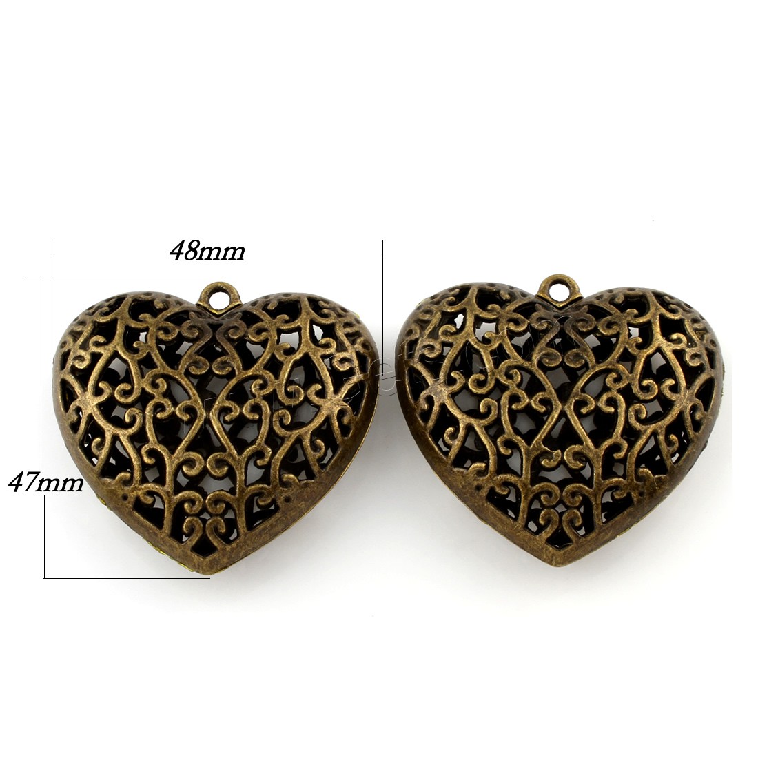 Zinc Alloy Heart Pendants, antique bronze color plated, hollow, lead & cadmium free, 48x47x15mm, Hole:Approx 3mm, Sold By PC