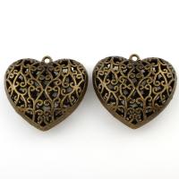 Pendentifs coeur en alliage de zinc, Plaqué de couleur de bronze antique, creux, sans plomb et cadmium Environ 3mm, Vendu par PC