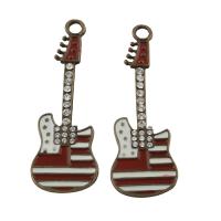Musical Instrument Shaped Zinc Alloy Pendants, Guitar, antique bronze color plated, enamel & with rhinestone, lead & cadmium free Approx 5mm 