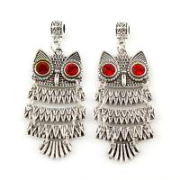 Zinc Alloy Animal Pendants, Owl, antique silver color plated, with rhinestone, lead & cadmium free Approx 4mm 