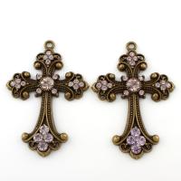 Zinc Alloy Cross Pendants, antique bronze color plated, with rhinestone, lead & cadmium free Approx 4mm 