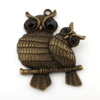 Zinc Alloy Animal Pendants, Owl, antique bronze color plated, with rhinestone, lead & cadmium free Approx 5mm 