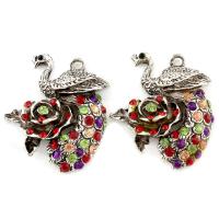 Zinc Alloy Animal Pendants, Peacock, antique silver color plated, with rhinestone, lead & cadmium free Approx 4mm 