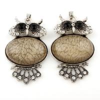 Resin Zinc Alloy Pendants, with Resin, Owl, antique silver color plated, with rhinestone, lead & cadmium free Approx 