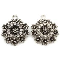 Zinc Alloy Flower Pendants, antique silver color plated, with rhinestone, lead & cadmium free Approx 7mm 