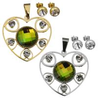 Stainless Steel Jewelry Set, pendant & earring, with Crystal, Heart, plated, for woman & faceted 8mm Approx 