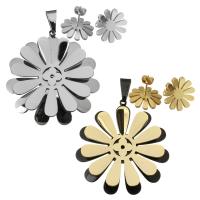 Fashion Stainless Steel Jewelry Sets, pendant & earring, Flower, plated, for woman 15.5mm Approx 
