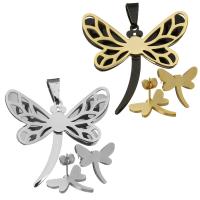 Fashion Stainless Steel Jewelry Sets, pendant & earring, Dragonfly, plated, for woman Approx 