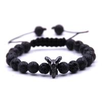 Gemstone Woven Ball Bracelets, with Nylon Cord & Brass, Elephant, plumbum black color plated, natural & Unisex & adjustable & micro pave cubic zirconia, 8mm Inch 