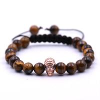 Gemstone Woven Ball Bracelets, with Nylon Cord & Brass, rose gold color plated, natural & Unisex & adjustable & micro pave cubic zirconia, 8mm Inch 