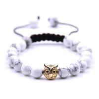 Gemstone Woven Ball Bracelets, with Nylon Cord & Brass, Owl, gold color plated, natural & Unisex & adjustable & micro pave cubic zirconia & enamel, 8mm Inch 
